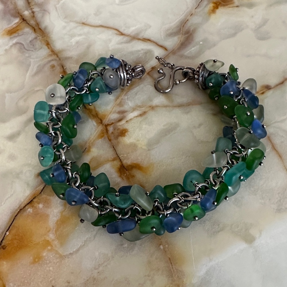 sterling silver Coastal Green & Blue Sea d Bracelet - Women Jewelry - Picture 10 of 12